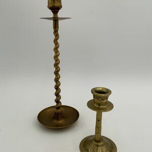 Share Lot of 2 BEAUTIFUL Antique Brass Candle Holders (1) from Korea